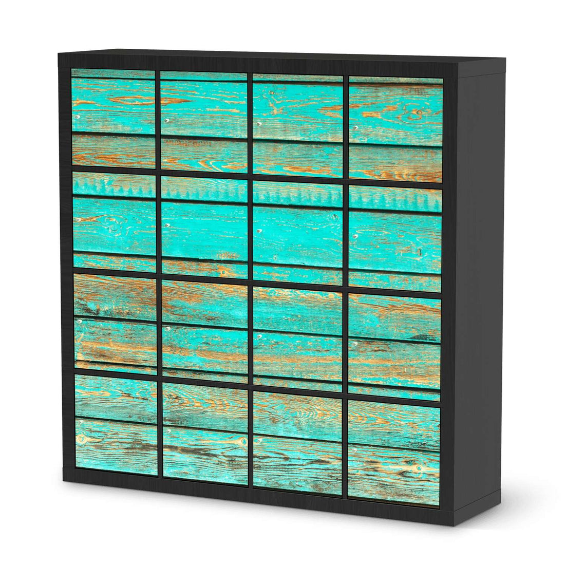 Selbstklebende Folie Wooden Aqua - IKEA Expedit Regal 16 Türen - schwarz