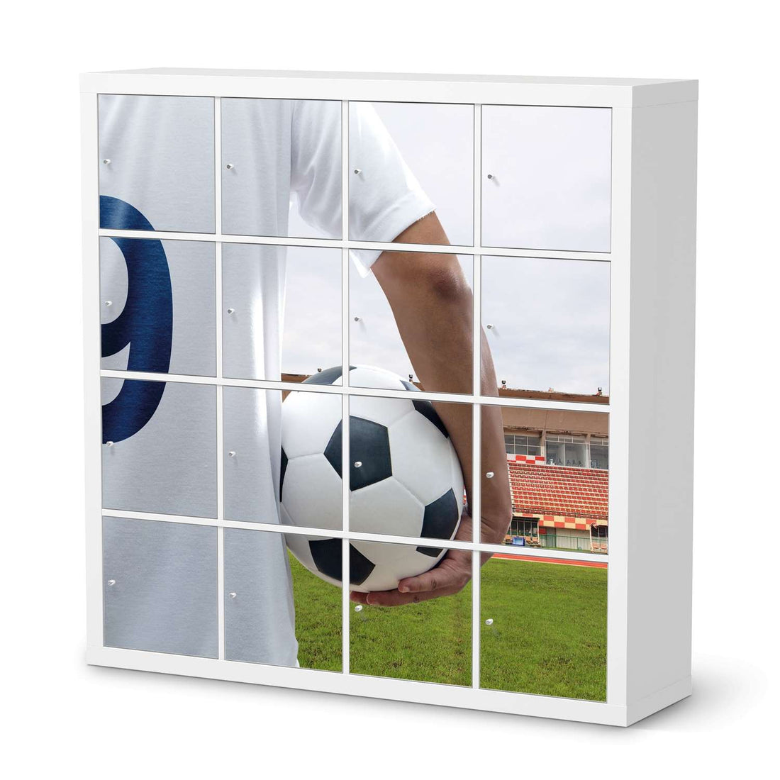 Selbstklebende Folie Footballmania - IKEA Expedit Regal 16 Türen  - weiss