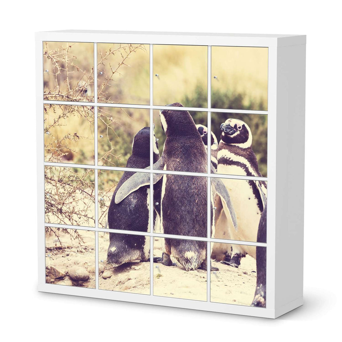 Selbstklebende Folie Pingu Friendship - IKEA Expedit Regal 16 Türen  - weiss