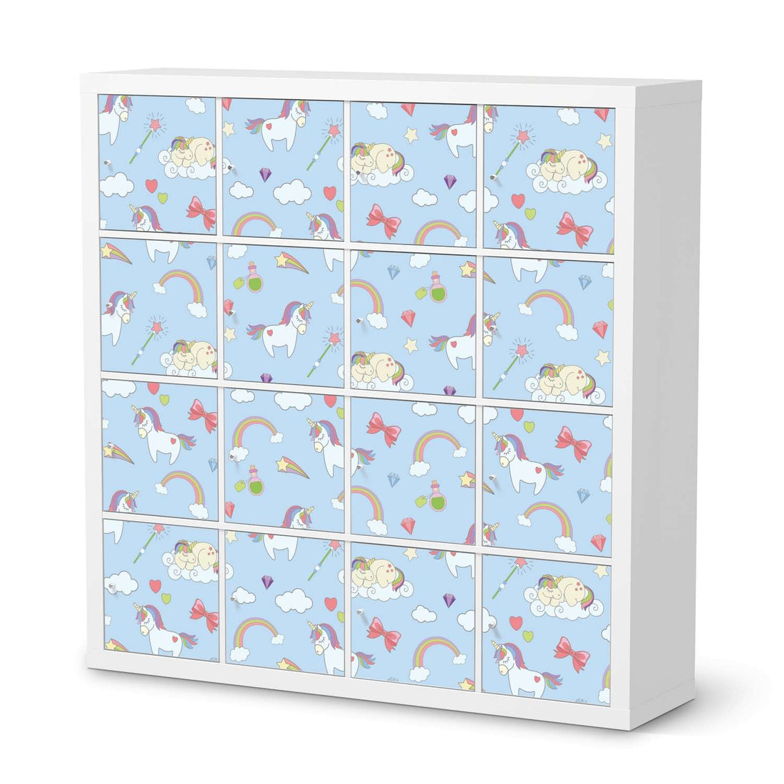 Selbstklebende Folie Rainbow Unicorn - IKEA Expedit Regal 16 Türen  - weiss