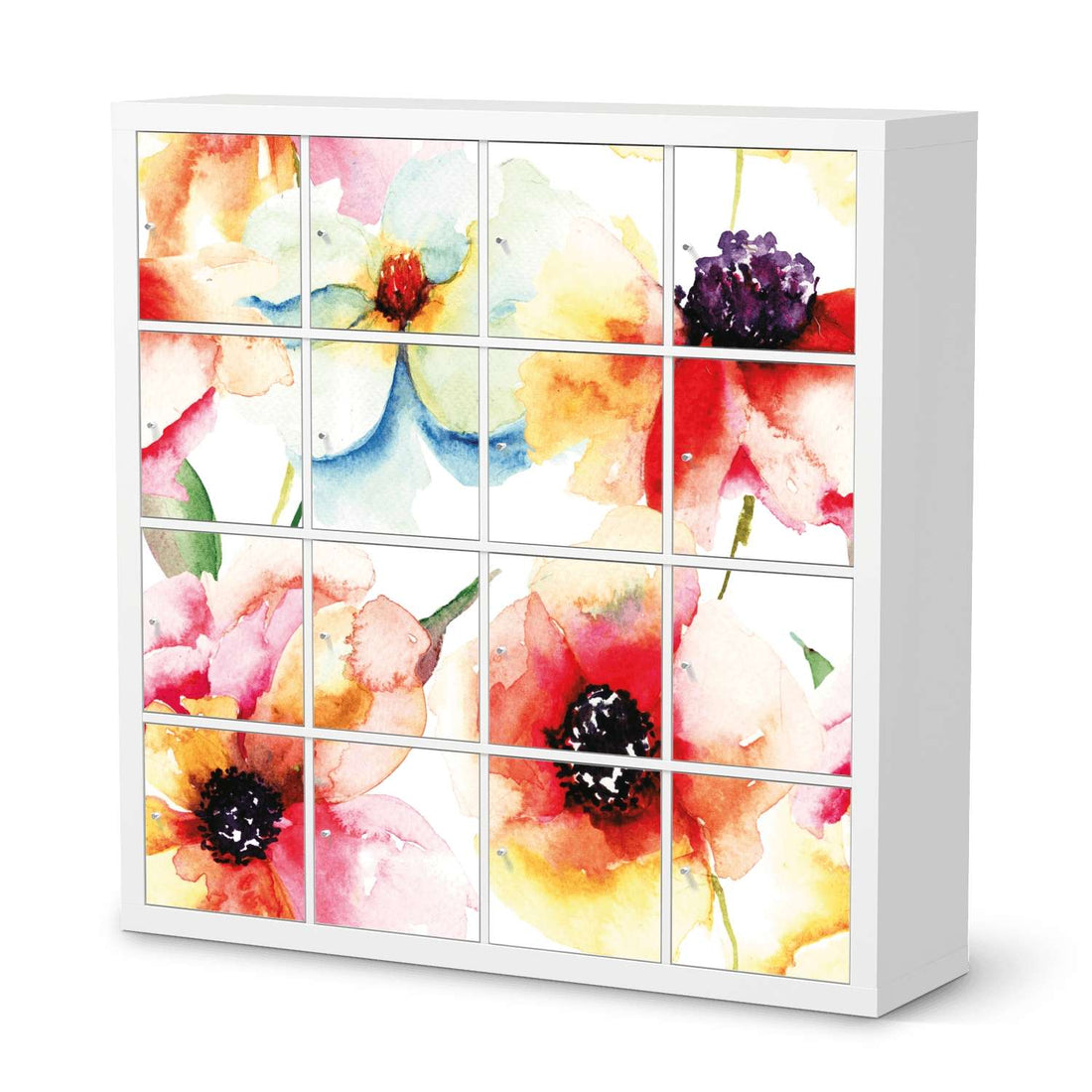 Selbstklebende Folie Water Color Flowers - IKEA Expedit Regal 16 Türen  - weiss
