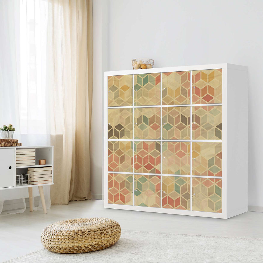 Selbstklebende Folie 3D Retro - IKEA Expedit Regal 16 Türen - Wohnzimmer
