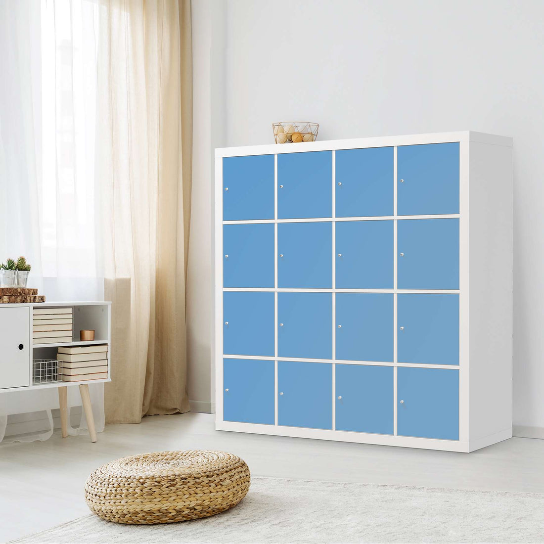 Selbstklebende Folie Blau Light - IKEA Expedit Regal 16 Türen - Wohnzimmer