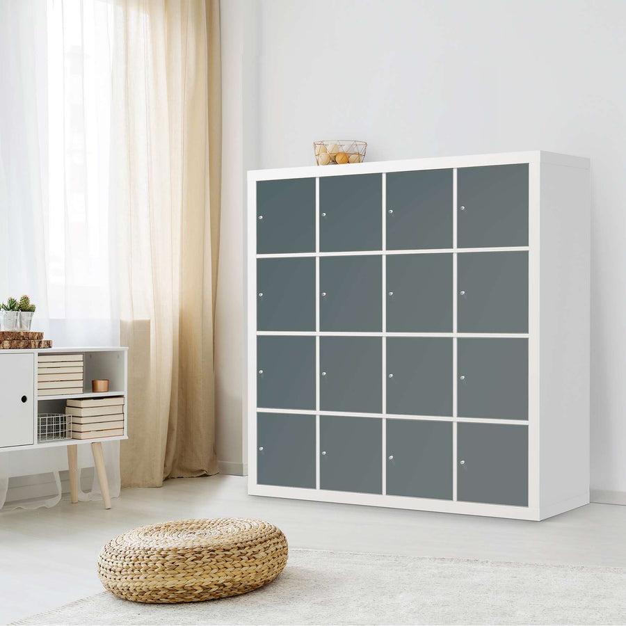 Selbstklebende Folie Blaugrau Light - IKEA Expedit Regal 16 Türen - Wohnzimmer