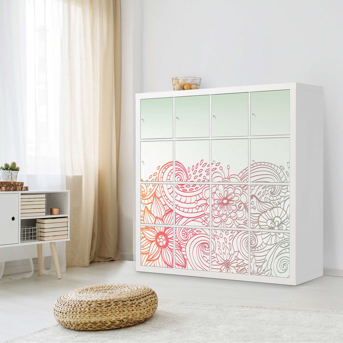 Selbstklebende Folie Floral Doodle - IKEA Expedit Regal 16 Türen - Wohnzimmer