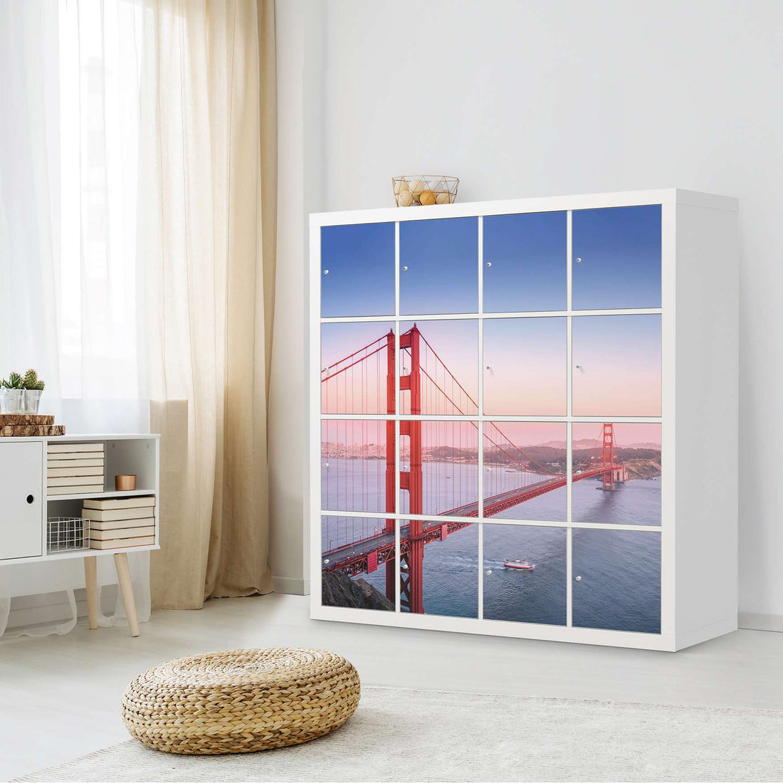 Selbstklebende Folie Golden Gate - IKEA Expedit Regal 16 Türen - Wohnzimmer