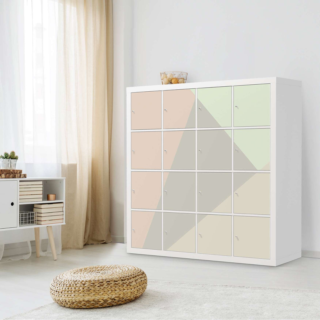 Selbstklebende Folie Pastell Geometrik - IKEA Expedit Regal 16 Türen - Wohnzimmer