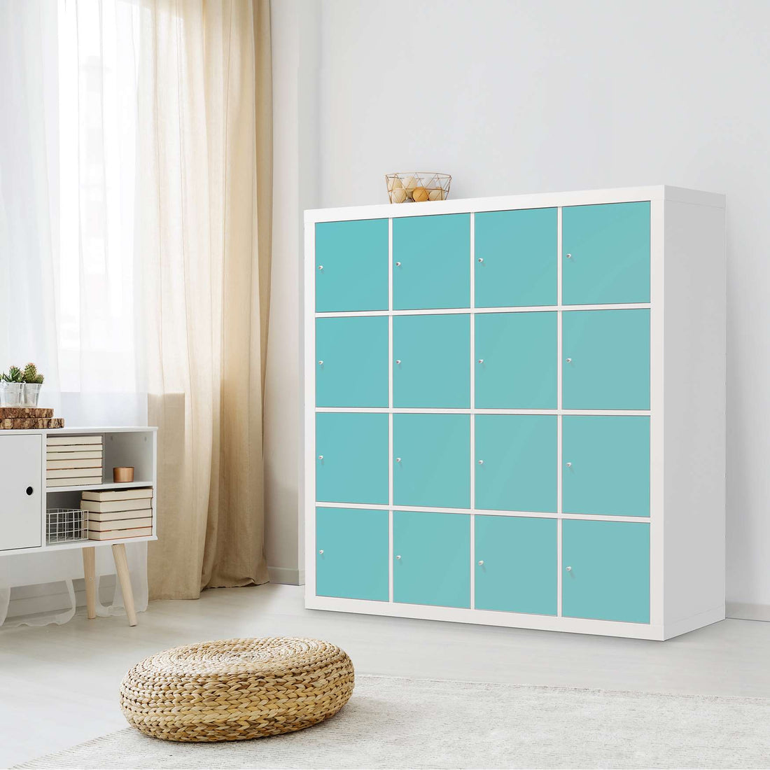 Selbstklebende Folie Türkisgrün Light - IKEA Expedit Regal 16 Türen - Wohnzimmer
