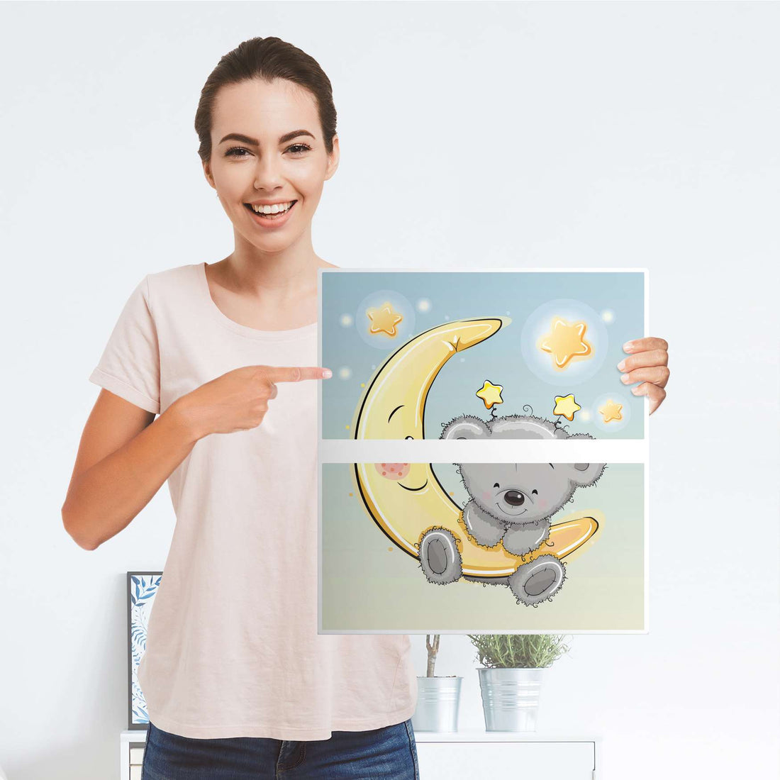 Selbstklebende Folie Teddy und Mond - IKEA Hemnes Kommode 2 Schubladen - Folie
