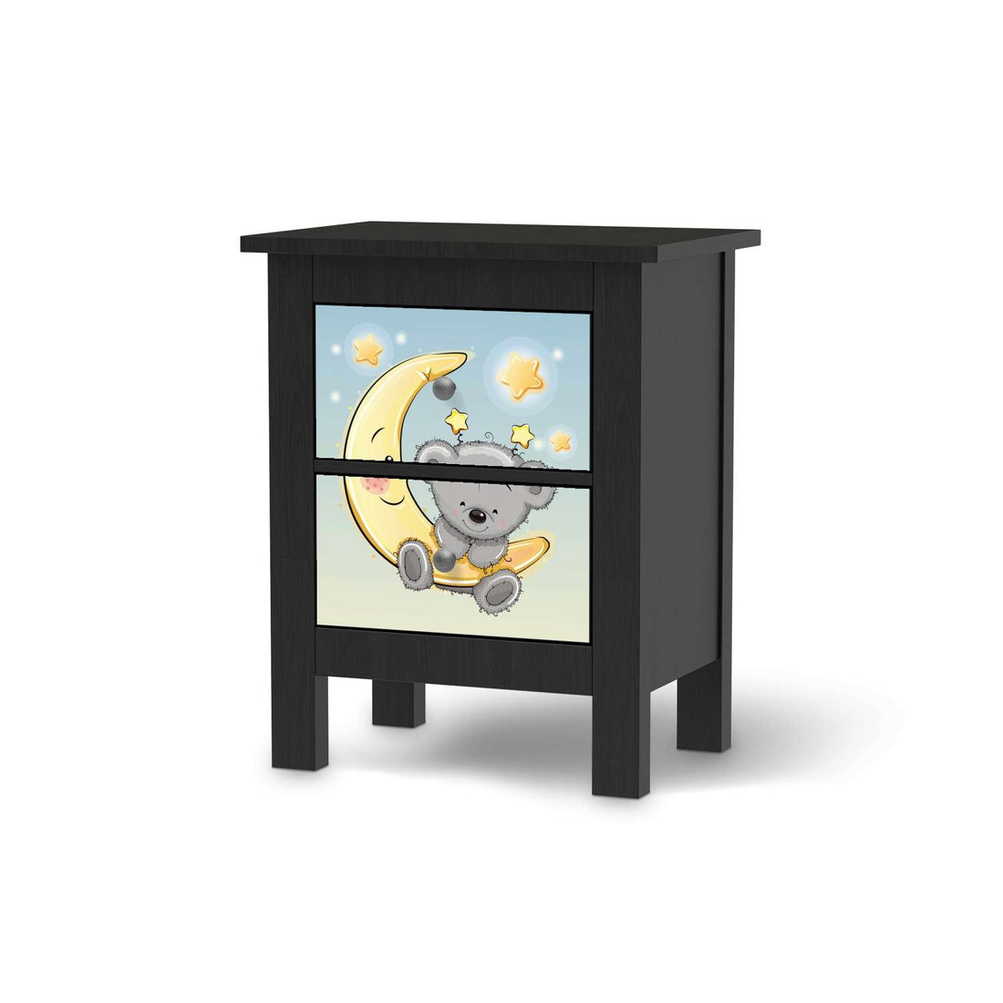 Selbstklebende Folie Teddy und Mond - IKEA Hemnes Kommode 2 Schubladen - schwarz