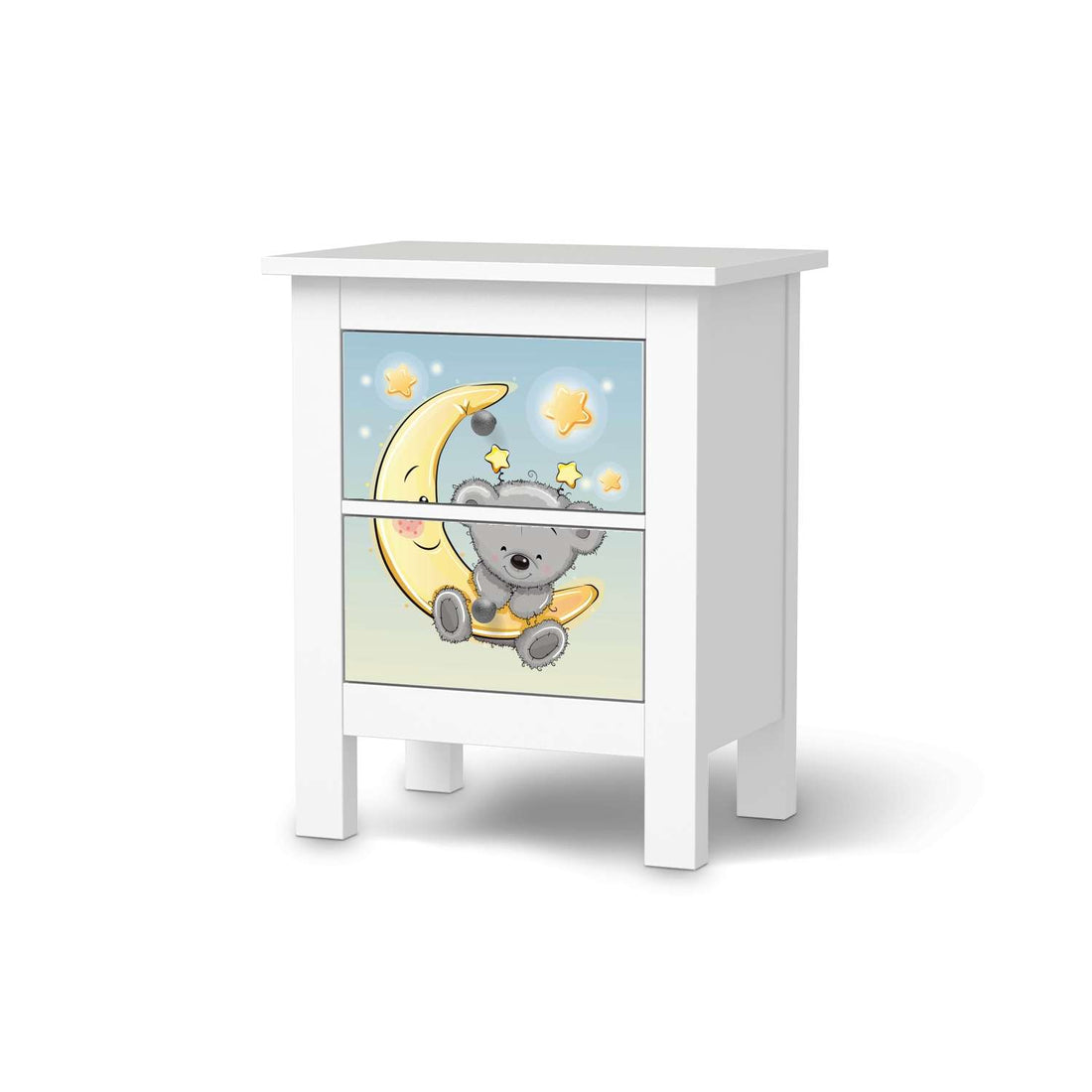 Selbstklebende Folie Teddy und Mond - IKEA Hemnes Kommode 2 Schubladen  - weiss