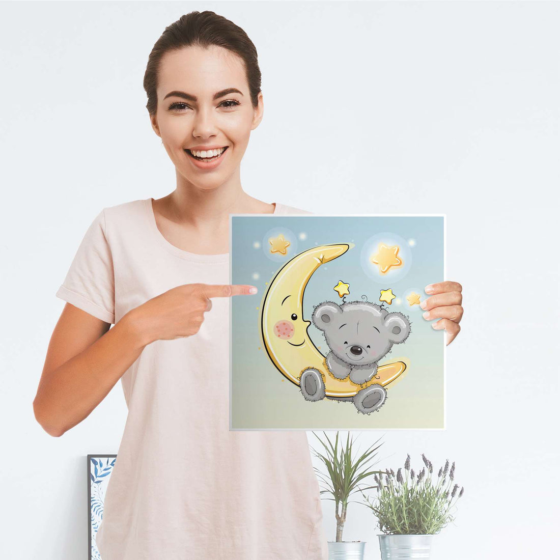 Selbstklebende Folie Teddy und Mond - IKEA Kallax Regal 1 Türe - Folie