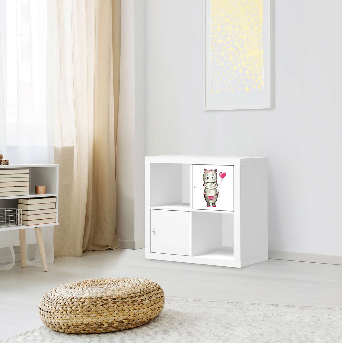 Selbstklebende Folie Nilpferd mit Herz - IKEA Kallax Regal 1 Türe - Kinderzimmer