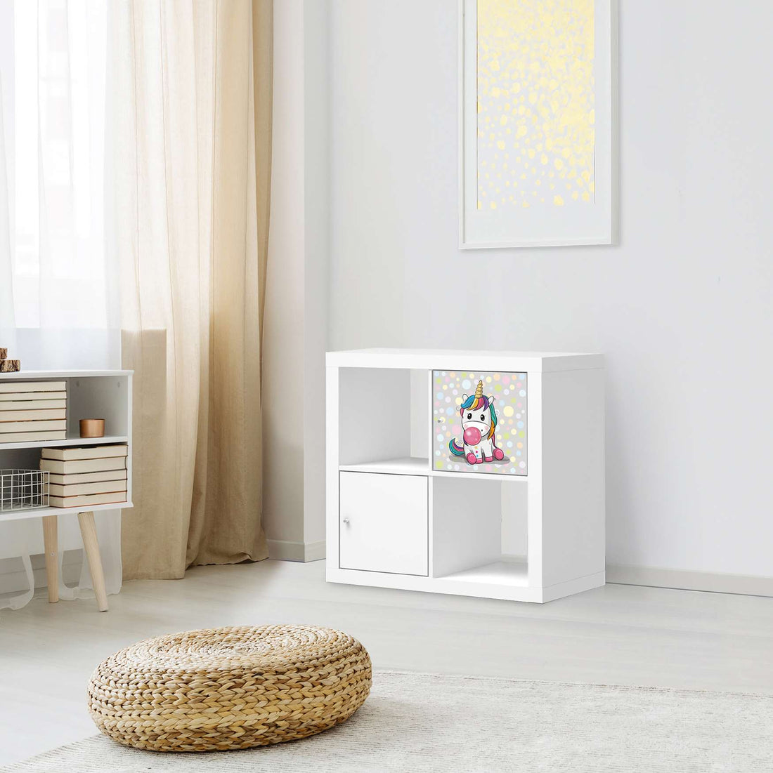 Selbstklebende Folie Rainbow das Einhorn - IKEA Kallax Regal 1 Türe - Kinderzimmer