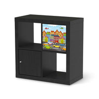 Selbstklebende Folie City Life - IKEA Kallax Regal 1 Türe - schwarz