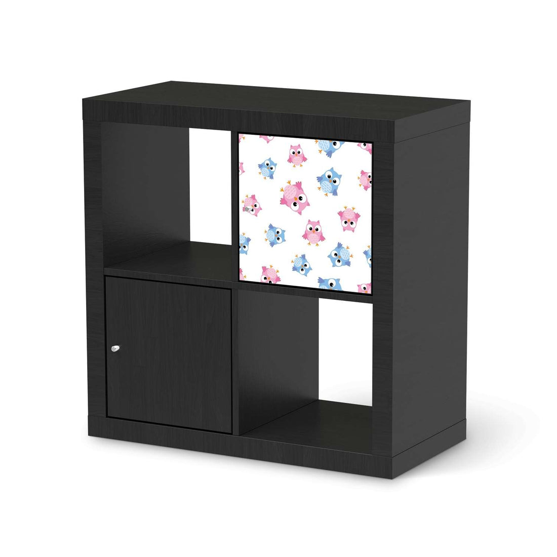 Selbstklebende Folie Eulenparty - IKEA Kallax Regal 1 Türe - schwarz