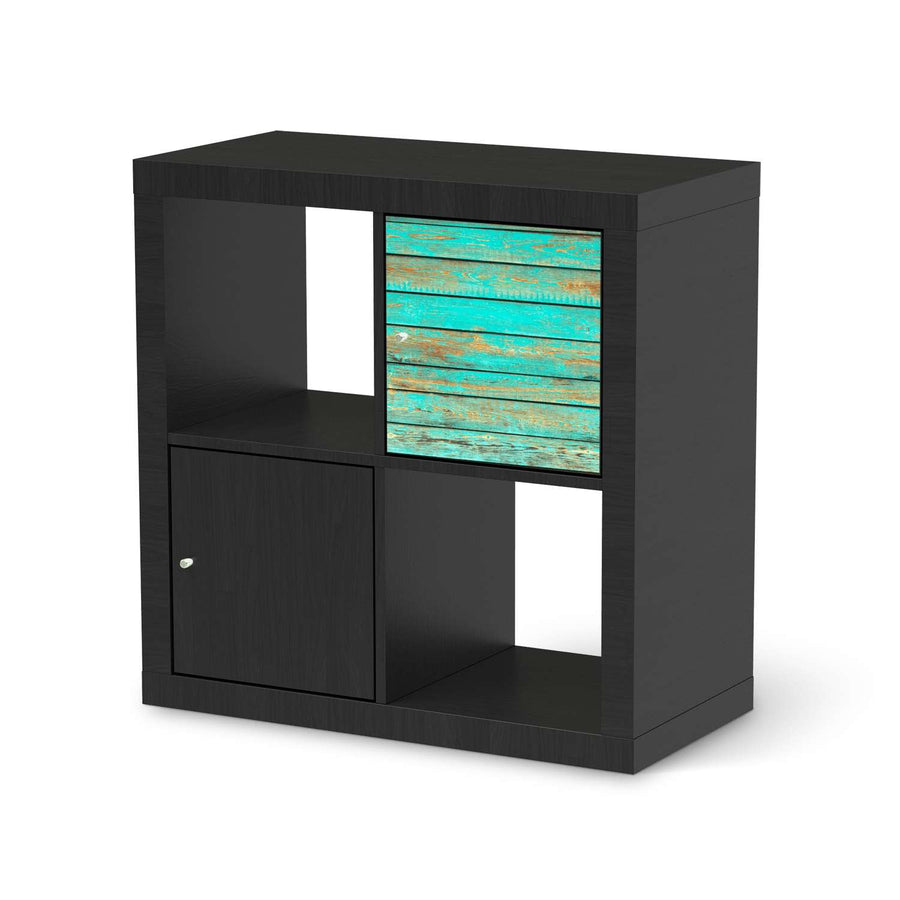 Selbstklebende Folie Wooden Aqua - IKEA Kallax Regal 1 Türe - schwarz
