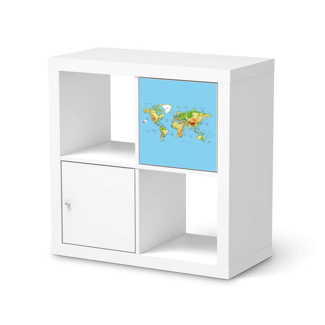Selbstklebende Folie Geografische Weltkarte - IKEA Kallax Regal 1 Türe  - weiss