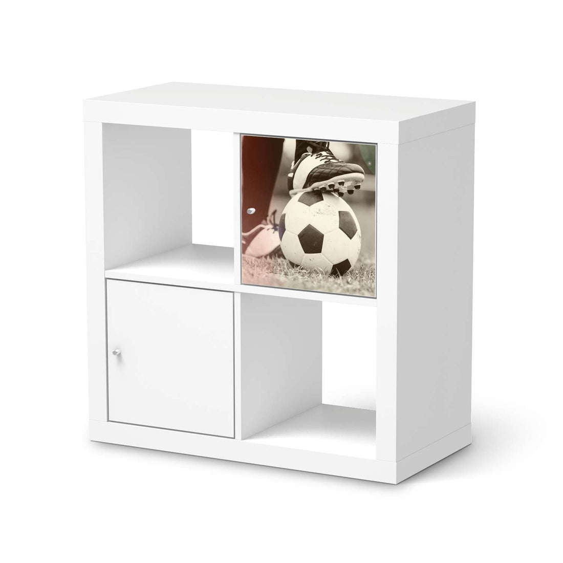 Selbstklebende Folie Kick it - IKEA Kallax Regal 1 Türe  - weiss