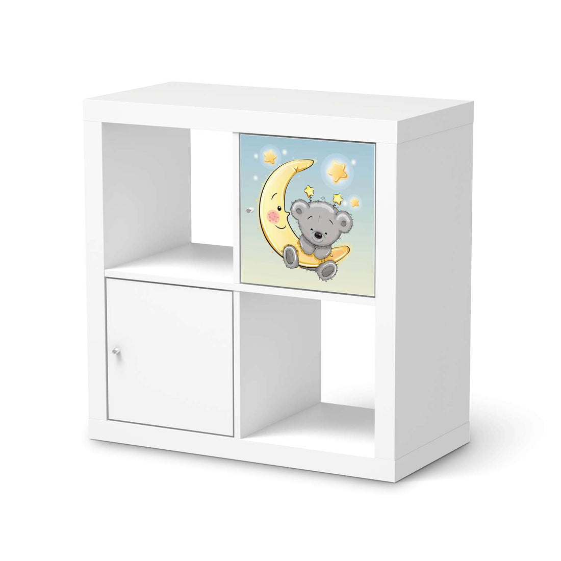 Selbstklebende Folie Teddy und Mond - IKEA Kallax Regal 1 Türe  - weiss
