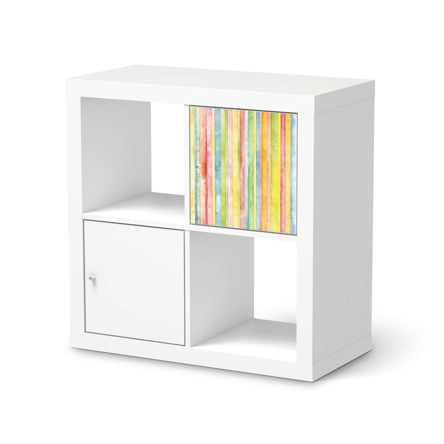 Selbstklebende Folie Watercolor Stripes - IKEA Kallax Regal 1 Türe  - weiss