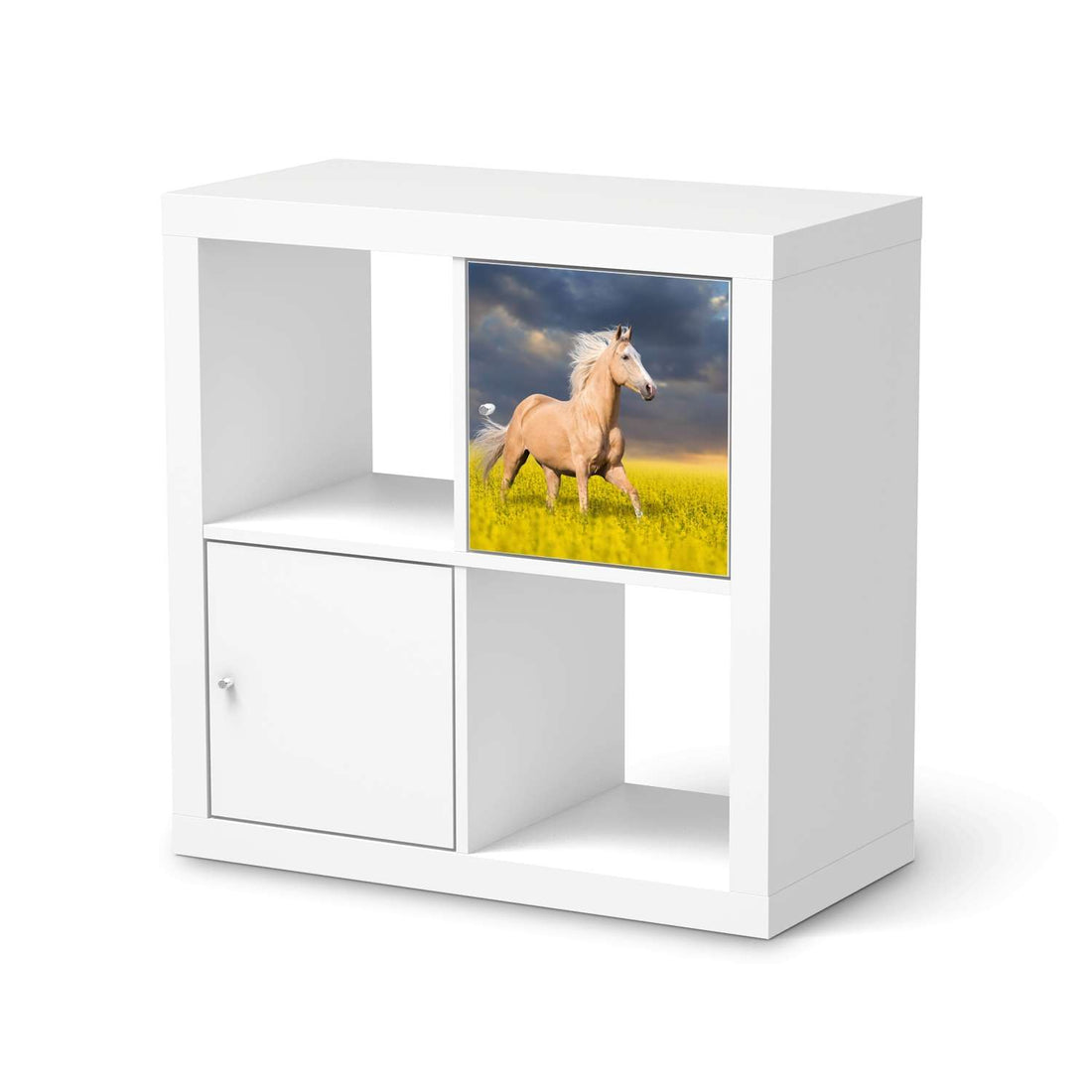 Selbstklebende Folie Wildpferd - IKEA Kallax Regal 1 Türe  - weiss
