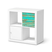 Selbstklebende Folie Wooden Aqua - IKEA Kallax Regal 1 Türe  - weiss