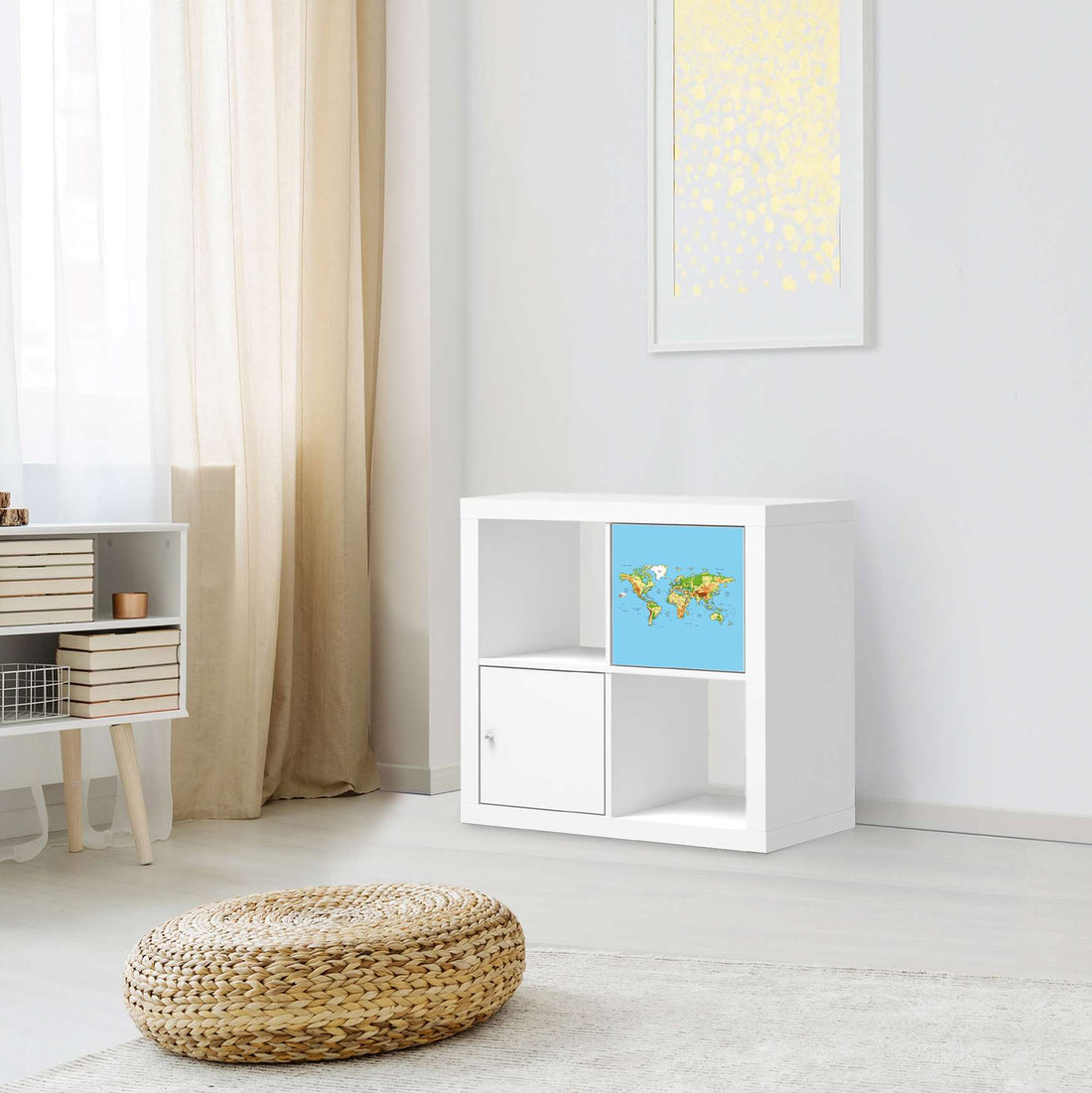 Selbstklebende Folie Geografische Weltkarte - IKEA Kallax Regal 1 Türe - Wohnzimmer