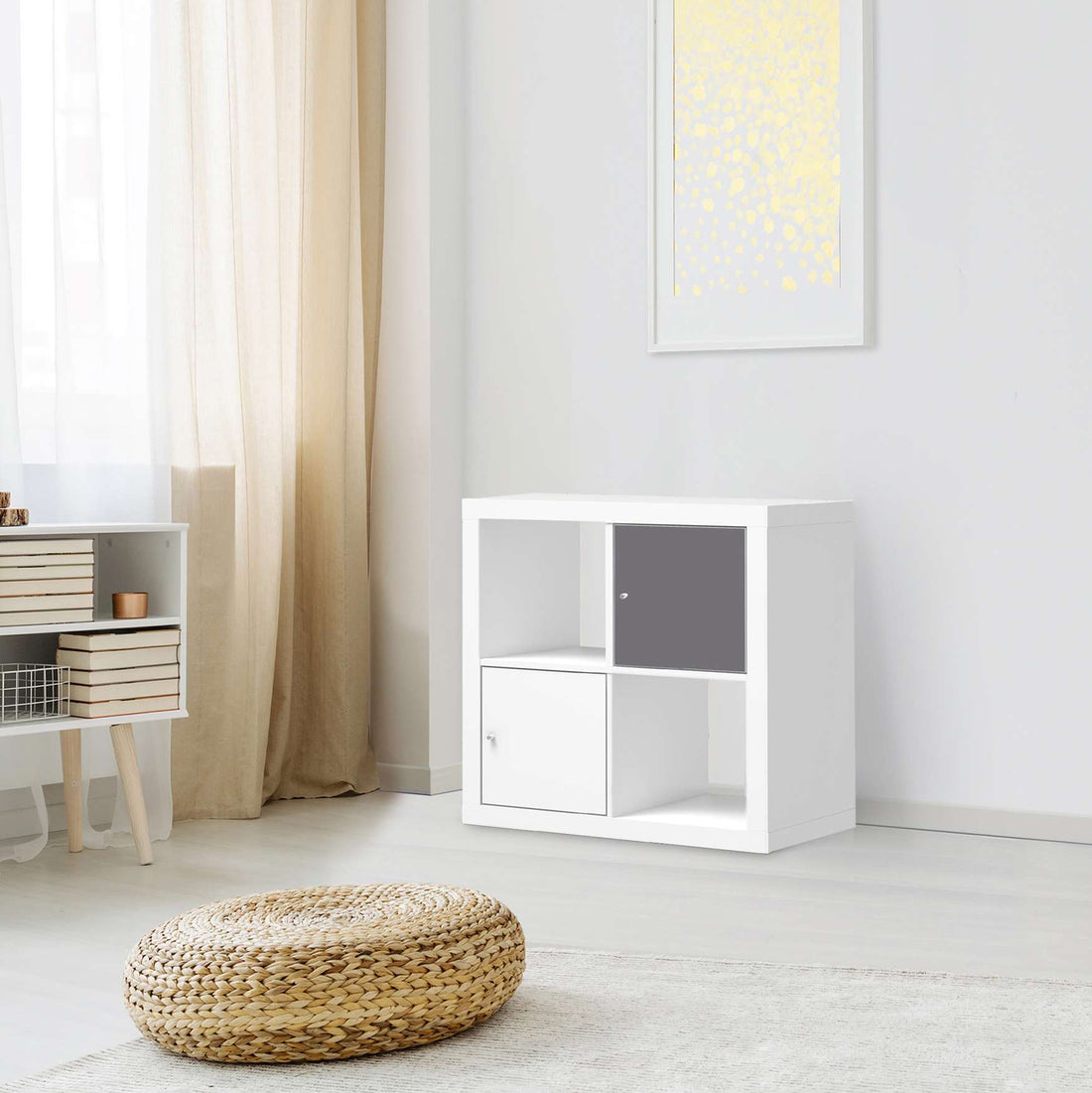 Selbstklebende Folie Grau Light - IKEA Kallax Regal 1 Türe - Wohnzimmer