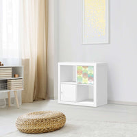 Selbstklebende Folie Melitta Pastell Geometrie - IKEA Kallax Regal 1 Türe - Wohnzimmer
