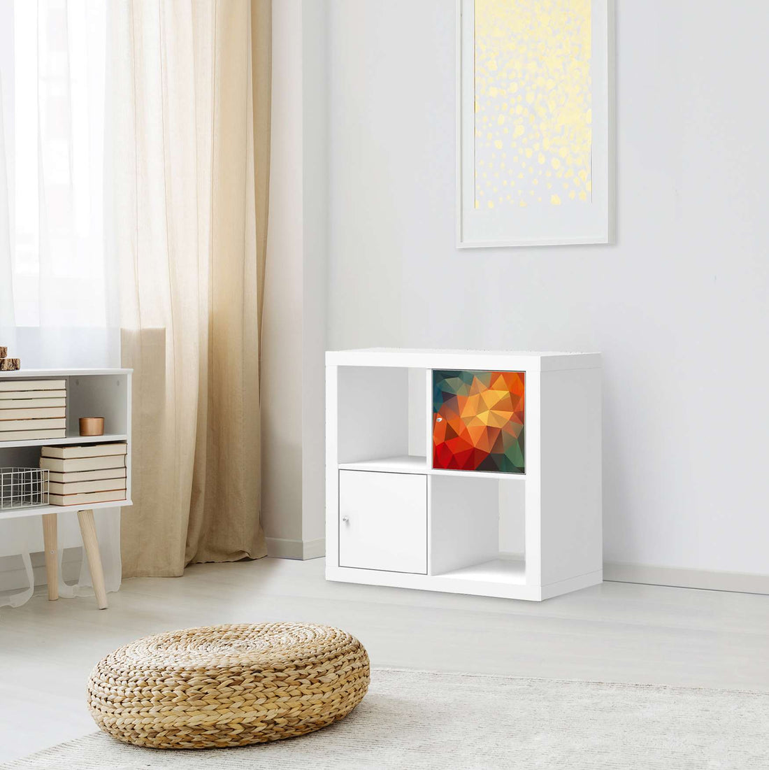 Selbstklebende Folie Polygon - IKEA Kallax Regal 1 Türe - Wohnzimmer