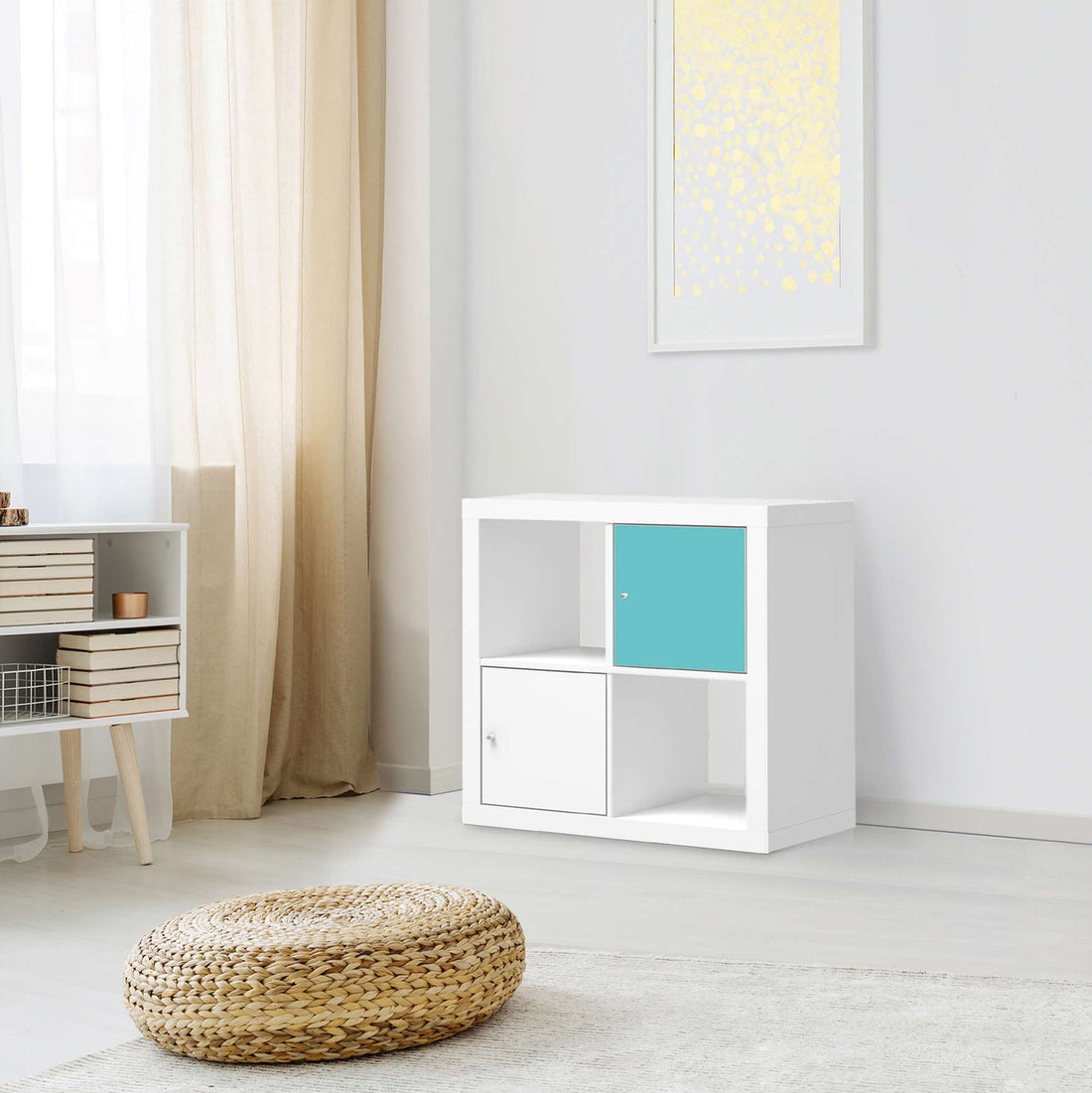 Selbstklebende Folie Türkisgrün Light - IKEA Kallax Regal 1 Türe - Wohnzimmer