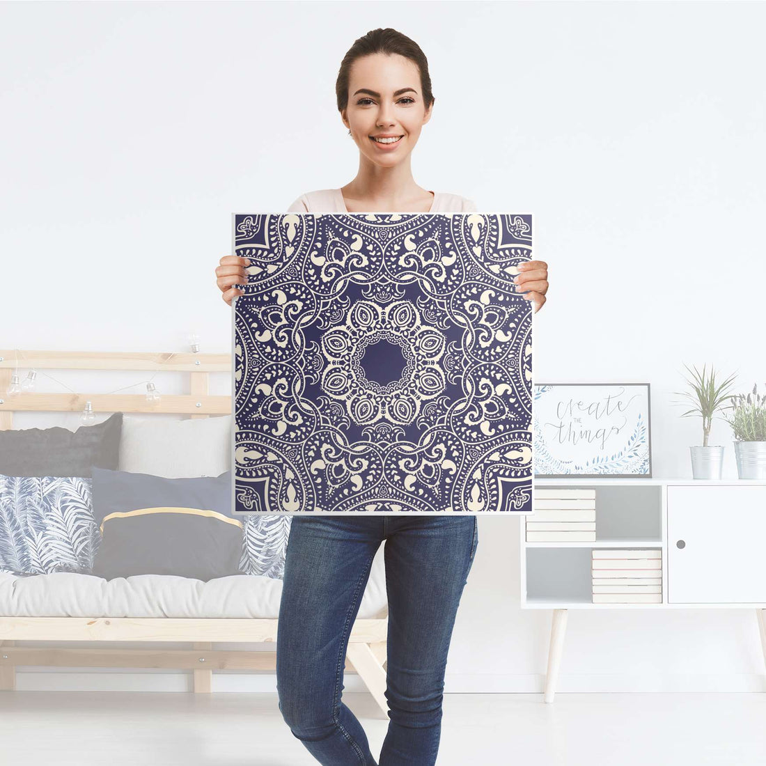 Selbstklebende Folie Blue Mandala - IKEA Lack Tisch 78x78 cm - Folie