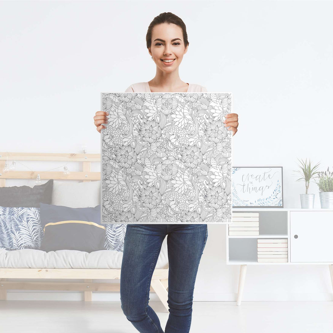 Selbstklebende Folie Flower Lines 2 - IKEA Lack Tisch 78x78 cm - Folie