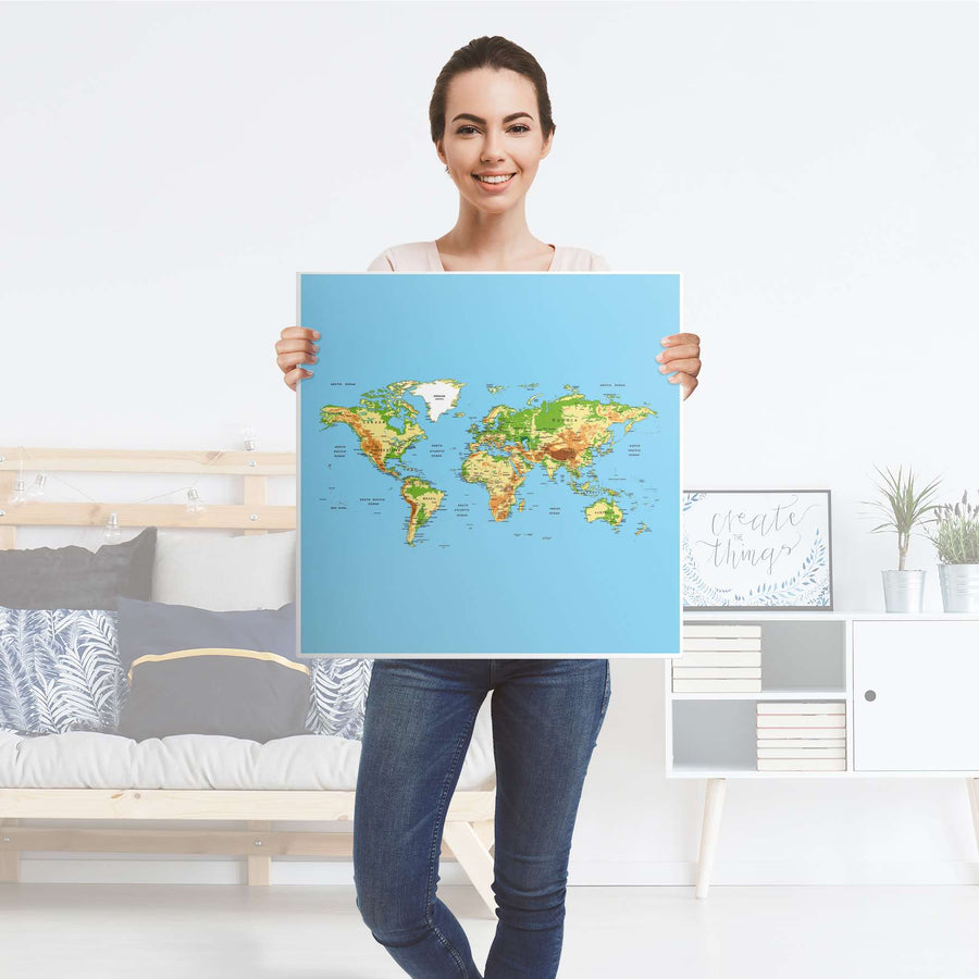 Selbstklebende Folie Geografische Weltkarte - IKEA Lack Tisch 78x78 cm - Folie