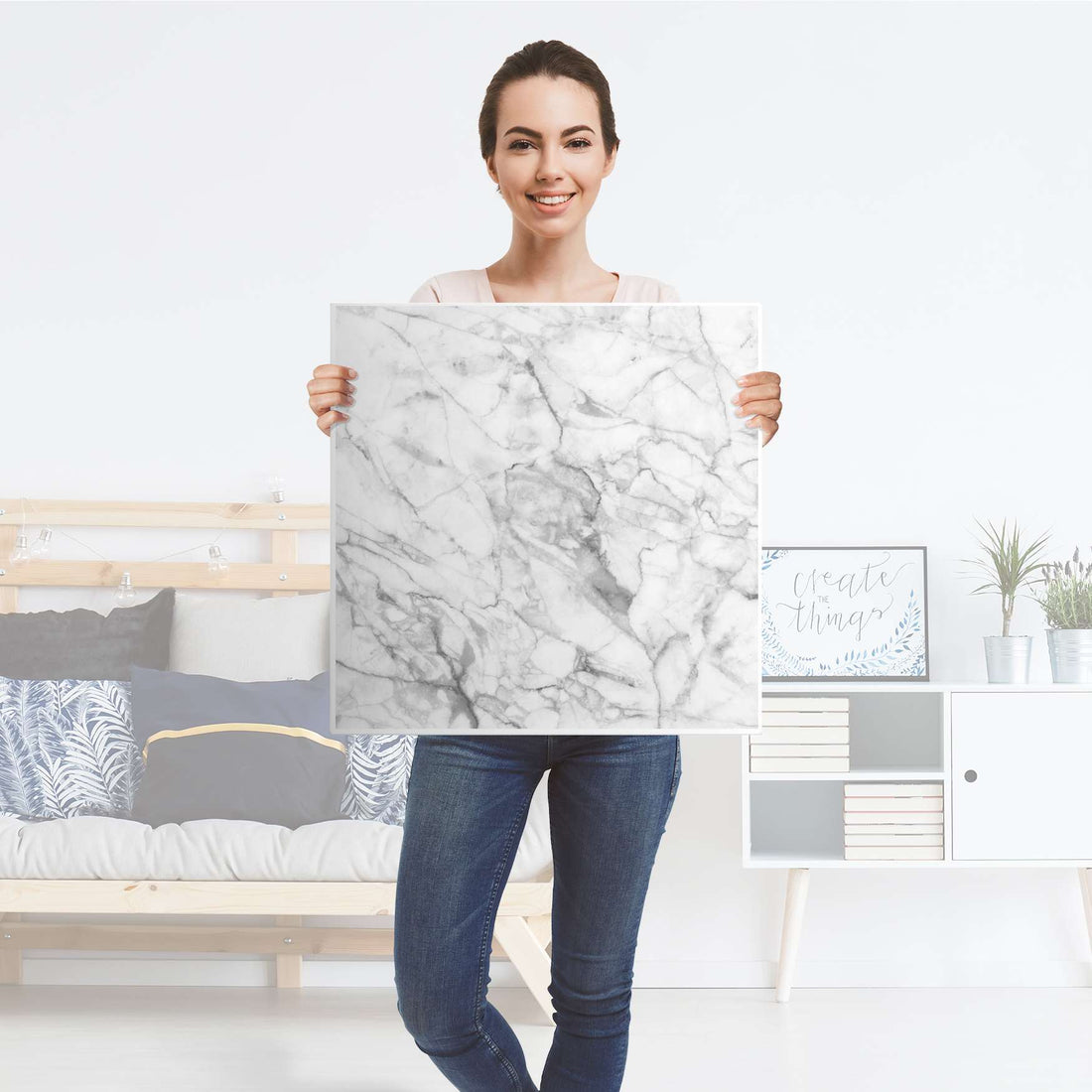 Selbstklebende Folie Marmor weiß - IKEA Lack Tisch 78x78 cm - Folie
