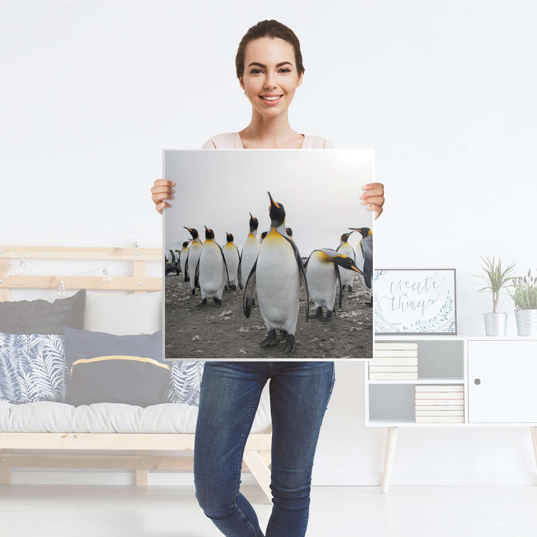 Selbstklebende Folie Penguin Family - IKEA Lack Tisch 78x78 cm - Folie