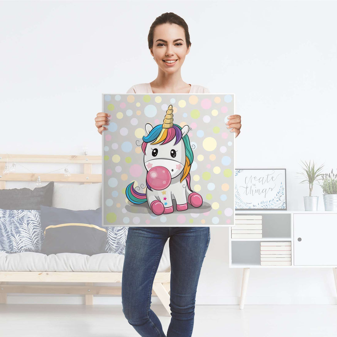 Selbstklebende Folie Rainbow das Einhorn - IKEA Lack Tisch 78x78 cm - Folie