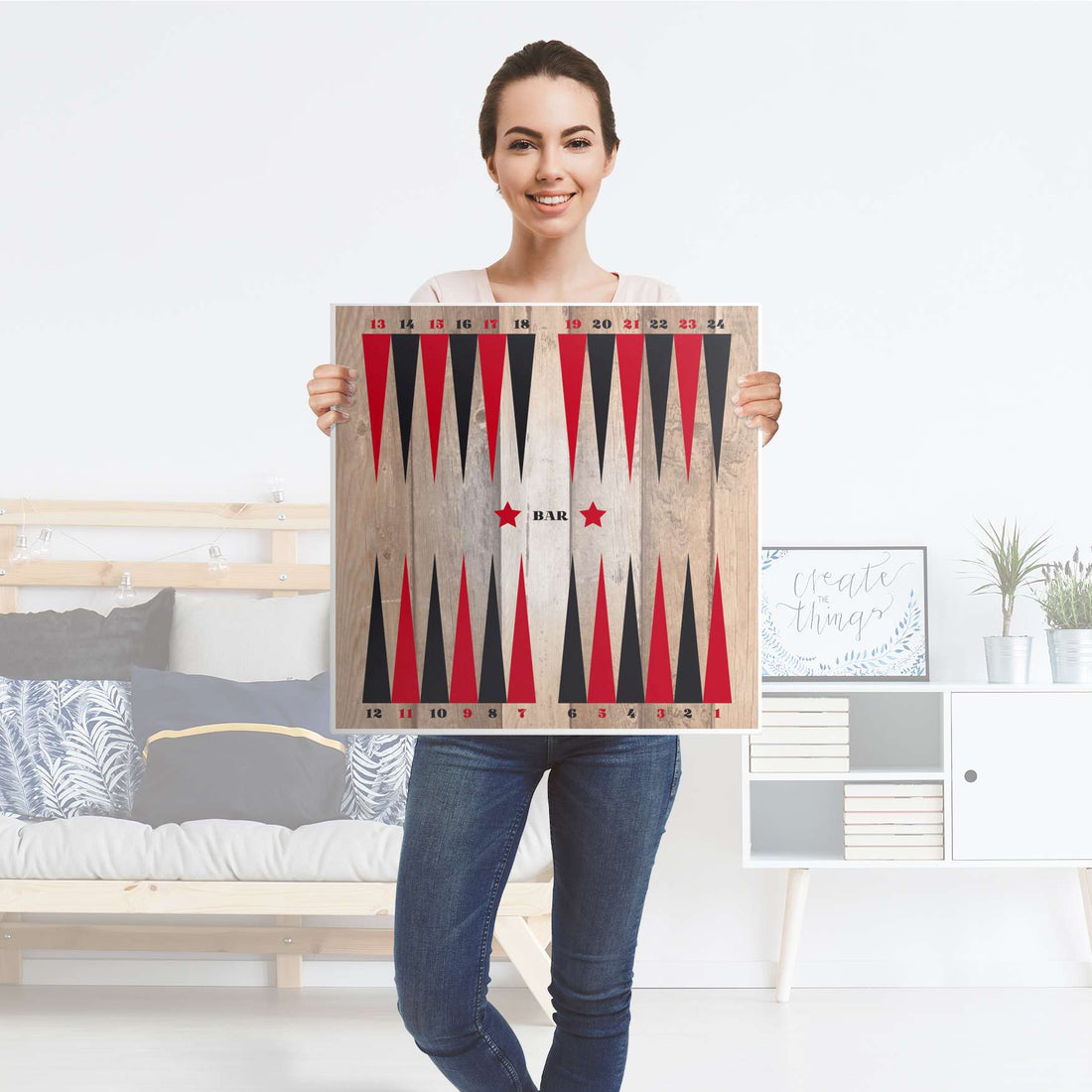 Selbstklebende Folie Spieltisch Backgammon Schwarz-Rot - IKEA Lack Tisch 78x78 cm - Folie