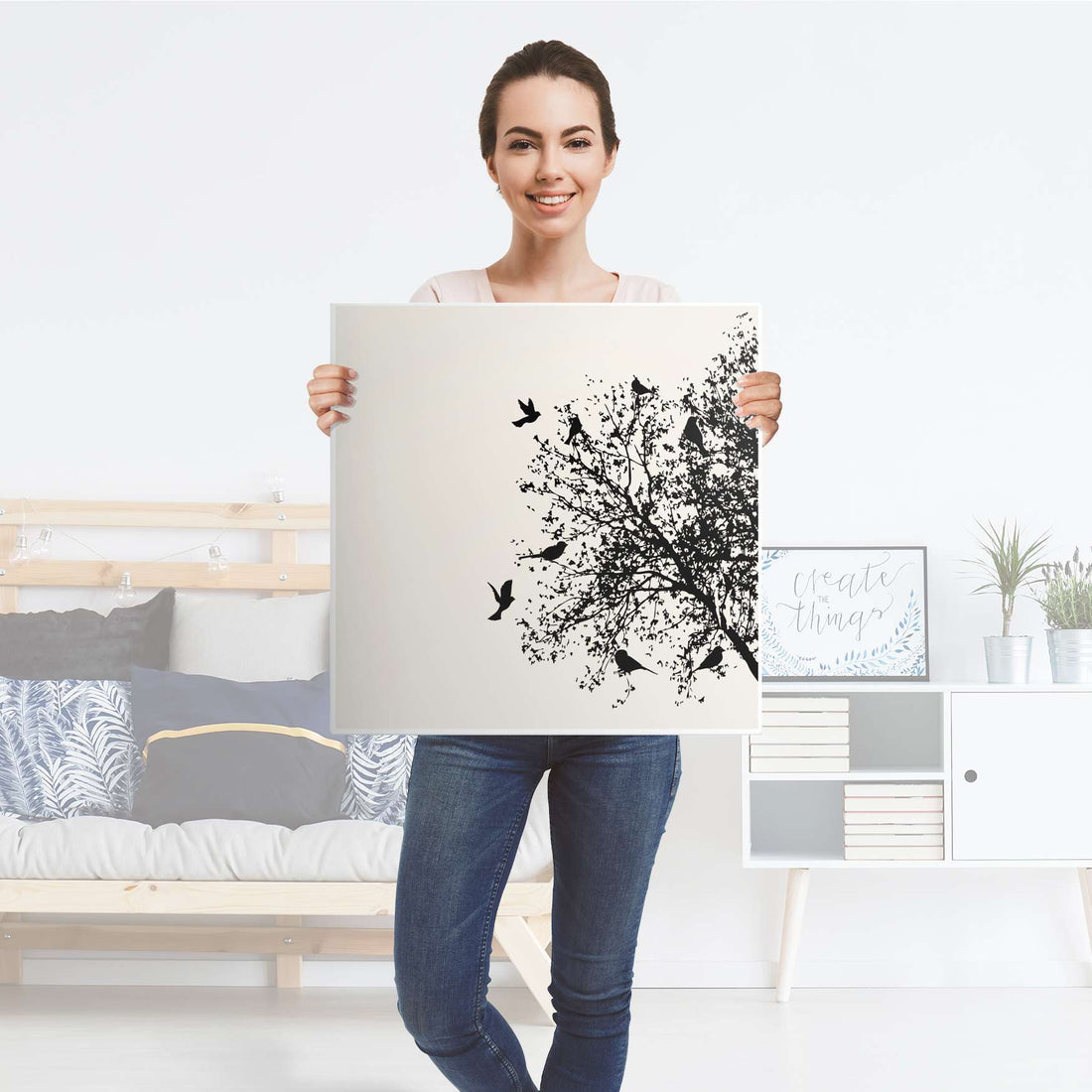 Selbstklebende Folie Tree and Birds 2 - IKEA Lack Tisch 78x78 cm - Folie
