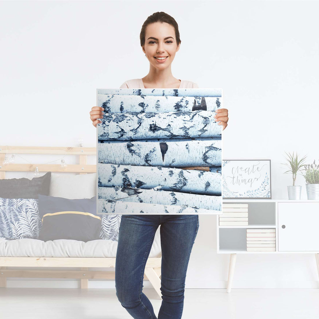 Selbstklebende Folie Weisses Buschwerk - IKEA Lack Tisch 78x78 cm - Folie