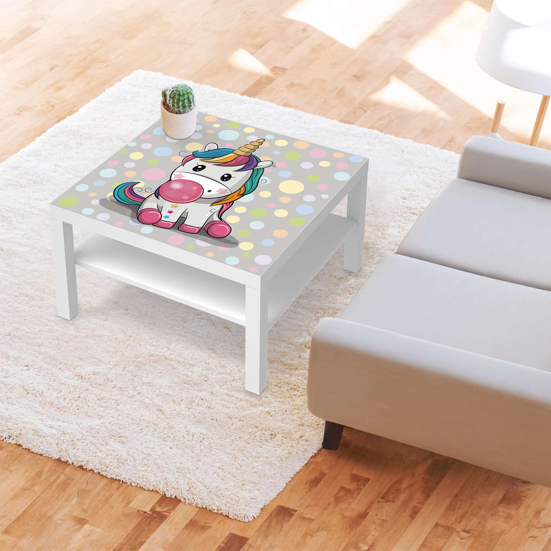 Selbstklebende Folie Rainbow das Einhorn - IKEA Lack Tisch 78x78 cm - Kinderzimmer