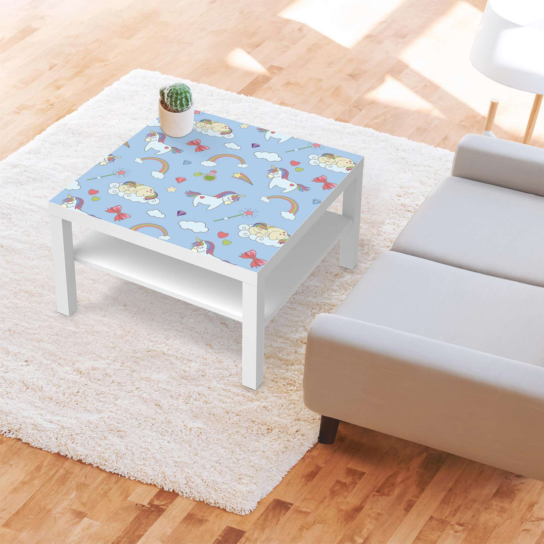 Selbstklebende Folie Rainbow Unicorn - IKEA Lack Tisch 78x78 cm - Kinderzimmer