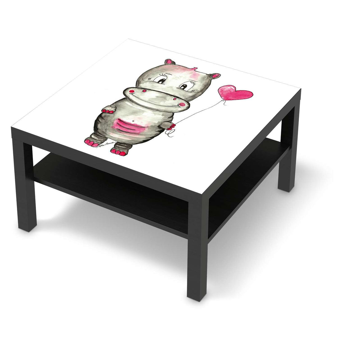 Selbstklebende Folie Nilpferd mit Herz - IKEA Lack Tisch 78x78 cm - schwarz