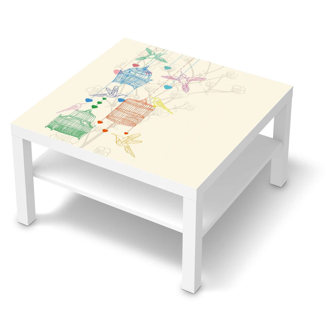 Selbstklebende Folie Birdcage - IKEA Lack Tisch 78x78 cm - weiss