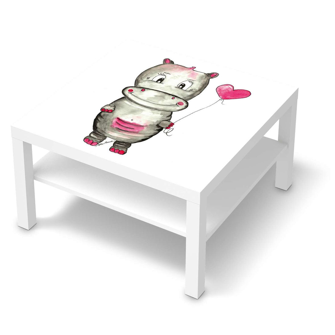 Selbstklebende Folie Nilpferd mit Herz - IKEA Lack Tisch 78x78 cm - weiss