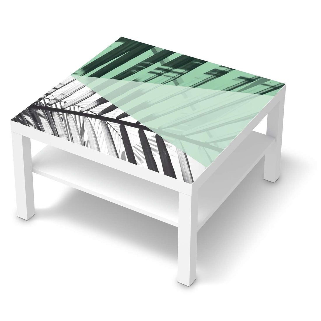 Selbstklebende Folie Palmen mint - IKEA Lack Tisch 78x78 cm - weiss