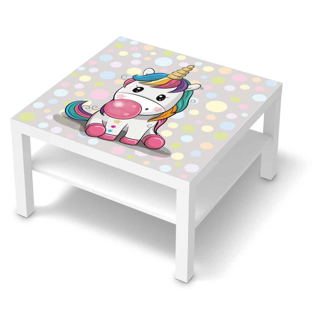 Selbstklebende Folie Rainbow das Einhorn - IKEA Lack Tisch 78x78 cm - weiss