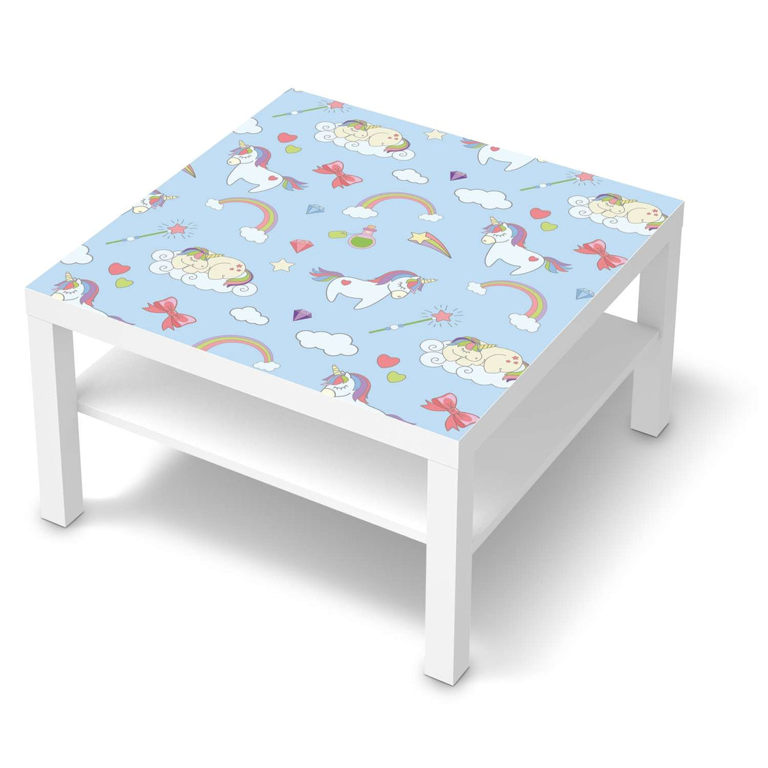 Selbstklebende Folie Rainbow Unicorn - IKEA Lack Tisch 78x78 cm - weiss