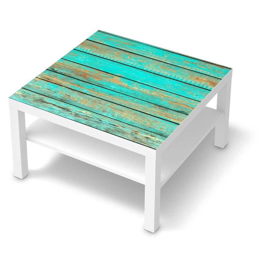 Selbstklebende Folie Wooden Aqua - IKEA Lack Tisch 78x78 cm - weiss